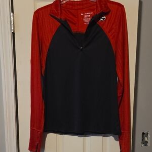 Women’s Long-Sleeve Quarter-Zip Pullover Hoodie in Red and Black